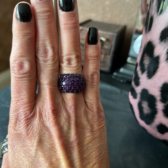 ππNEW 5.76CTW ROUND AFRICAN AMETHYST  STERLING SILVER BAND CLUSTER RING. SZ 7 - Picture 3 of 9
